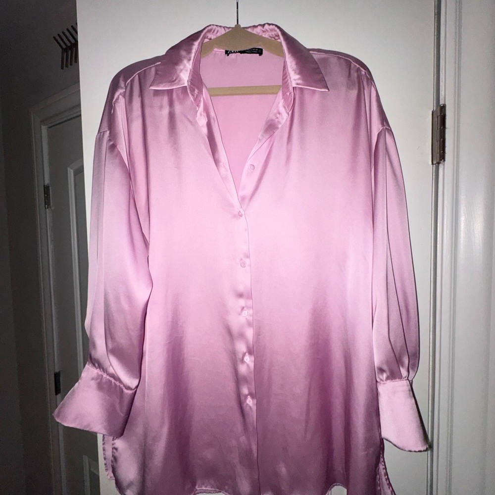 Zara Light Pink Satin Blouse